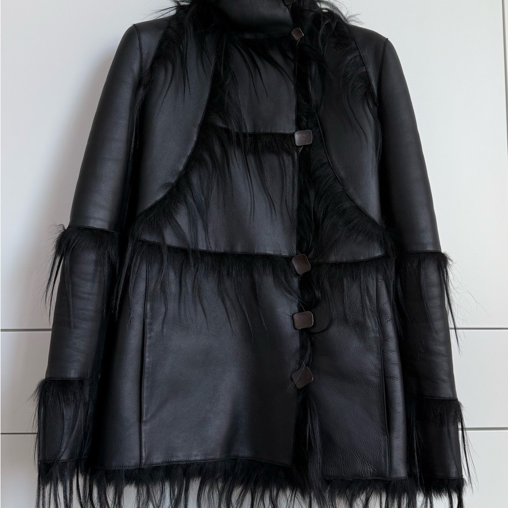 Authentic FENDI mid-length lambskin leather Jacket with fox fur